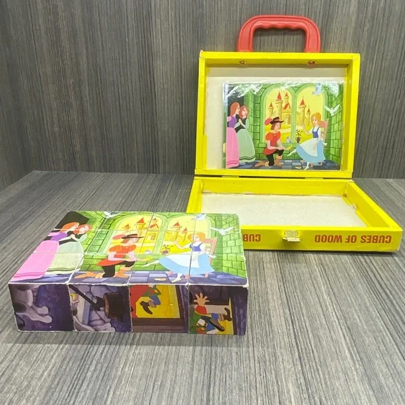 Wooden Toy Block Picture Cubes Vintage Snow White Cinderella - Picture 13 of 16
